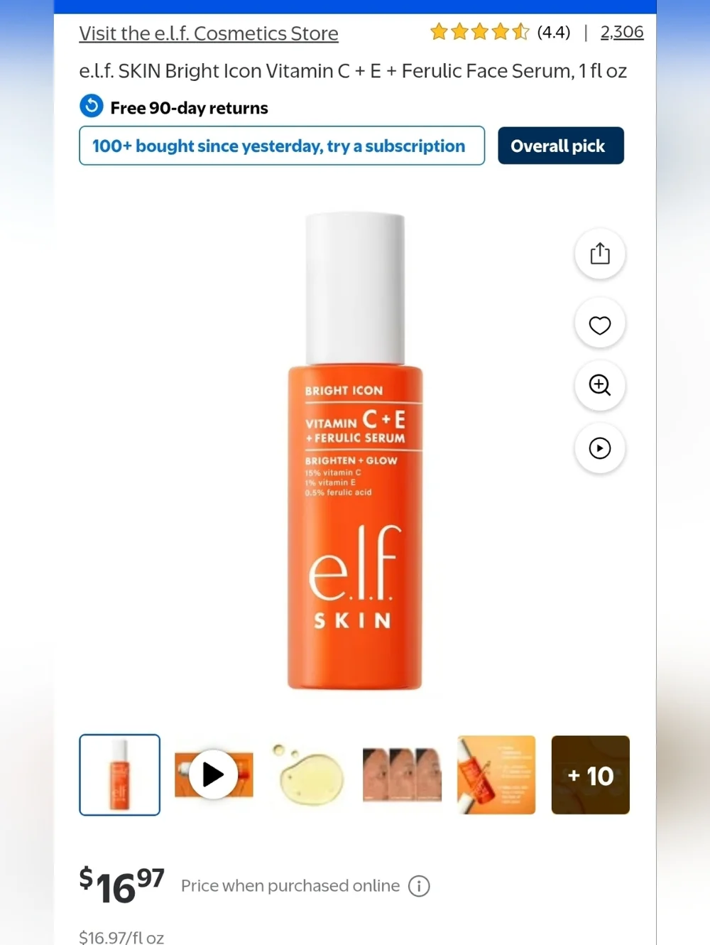3pk Elf Skin Bright Icon Vitamin C+E Ferulic Serum — Orange